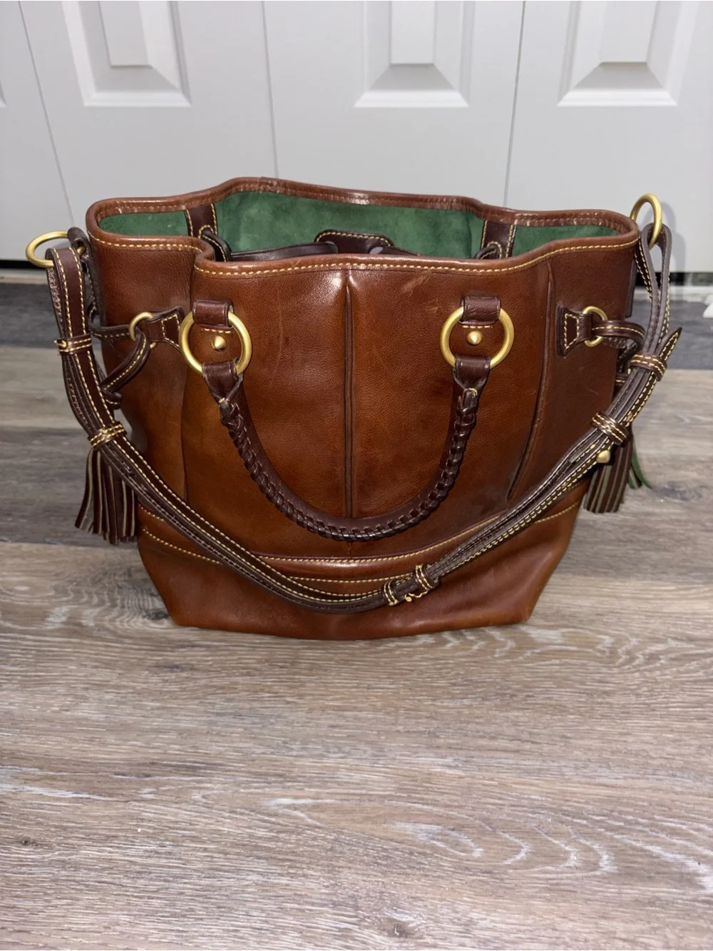 Dooney & Bourke Florentine Buckley Chestnut Leather Drawstring Satchel